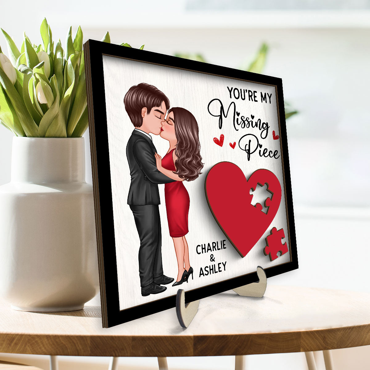 You're My Missing Piece Red Heart Gift For Him For Her Personalized 2-layer Wooden Plaque