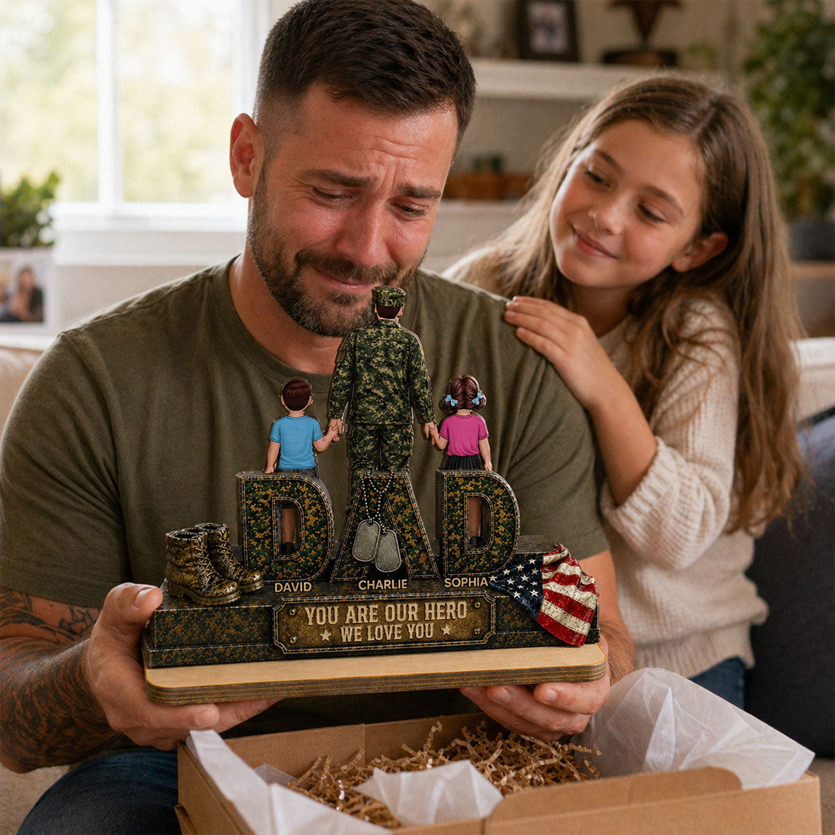 Army Dad You Are Our Hero - Personalized 2-Layered Wooden Plaque - Gift For Dad, Husband