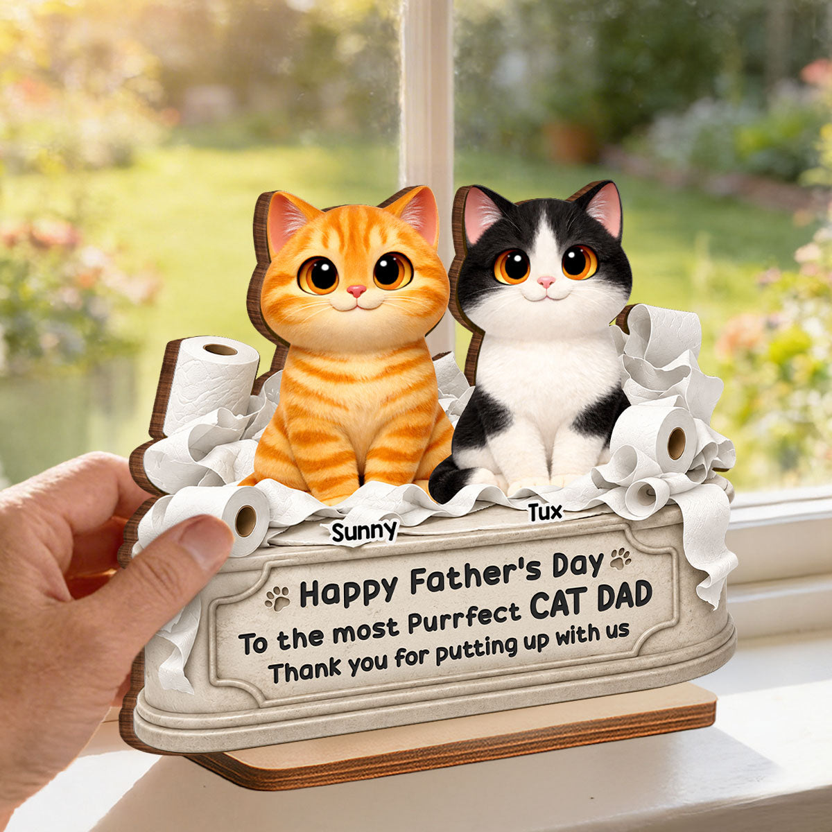 Toilet Papers Cute Fluffy Cats Happy Thanks For Putting Up With Us - Personalized 2-Layered Wooden Plaque - Funny Gift For Cat Dad, Cat Lovers