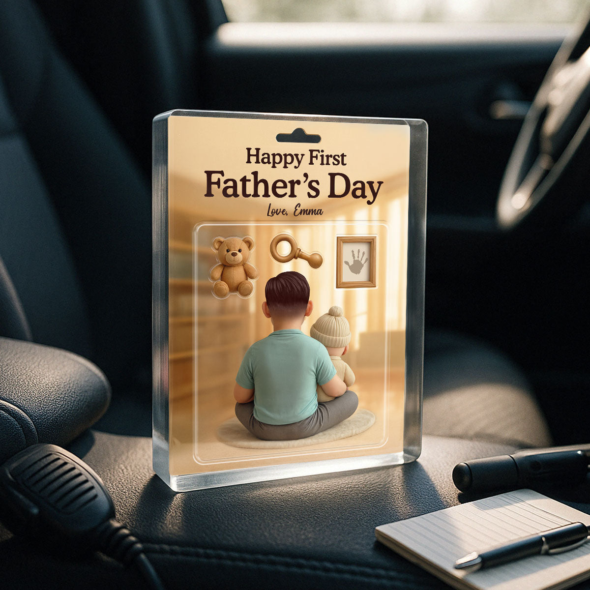 Happy First Custom Figure 3D Effect Personalized Rectangle Acrylic Block Plaque