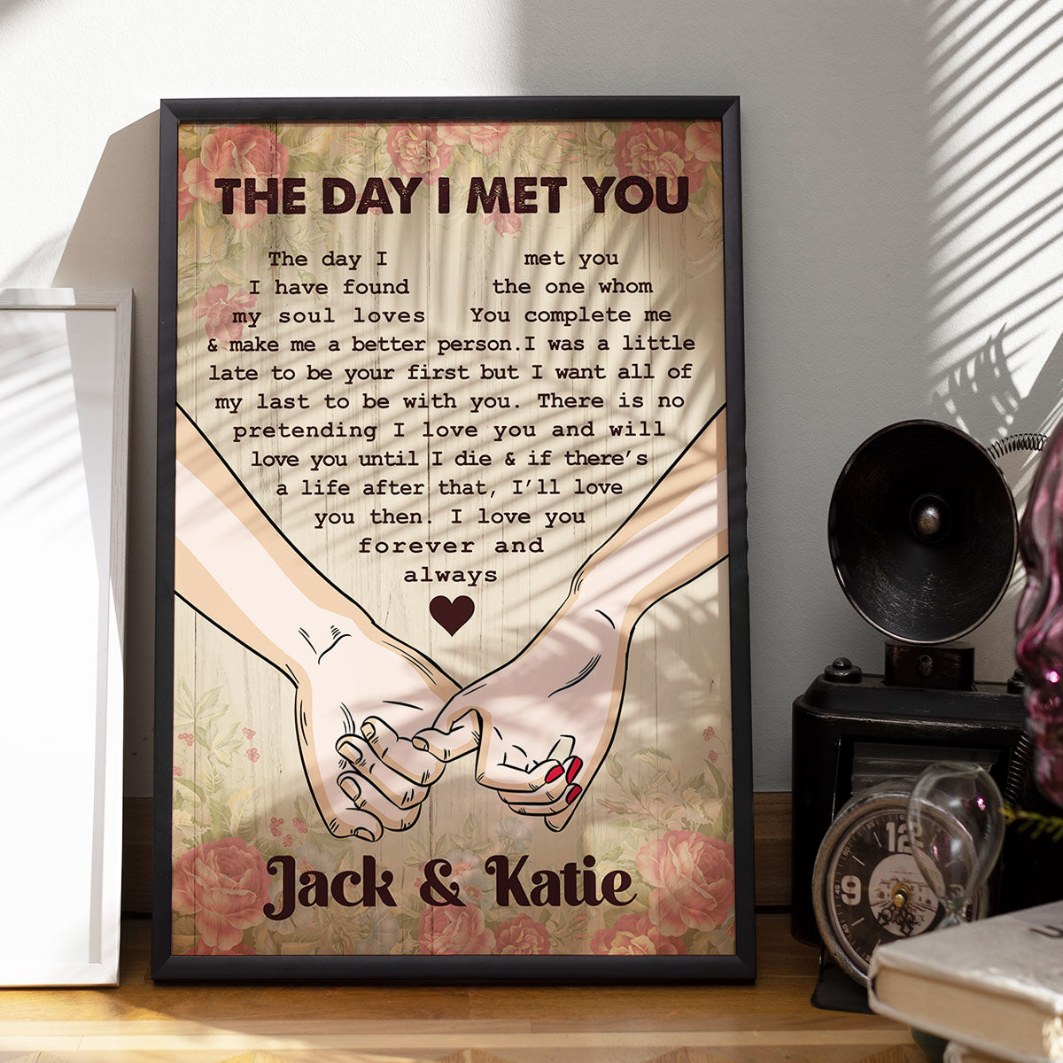 The Day I Met You Couple Hands Personalized Vertical Poster, Heartfelt 2025 Gift, Anniversary Gift