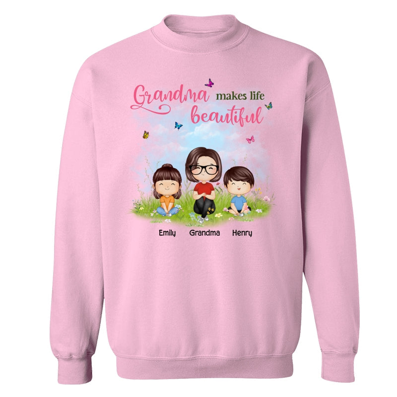 Mom Grandma Makes Life Beautiful Wildflower Doll Family Watercolor Mother‘s Day Gift Personalized Shirt