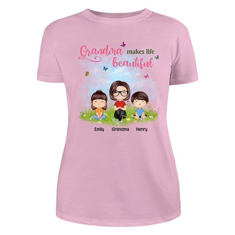 Mom Grandma Makes Life Beautiful Wildflower Doll Family Watercolor Mother‘s Day Gift Personalized Shirt