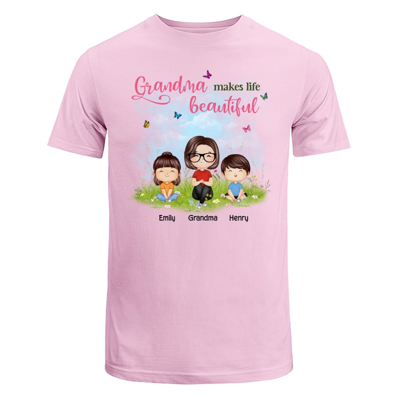 Mom Grandma Makes Life Beautiful Wildflower Doll Family Watercolor Mother‘s Day Gift Personalized Shirt