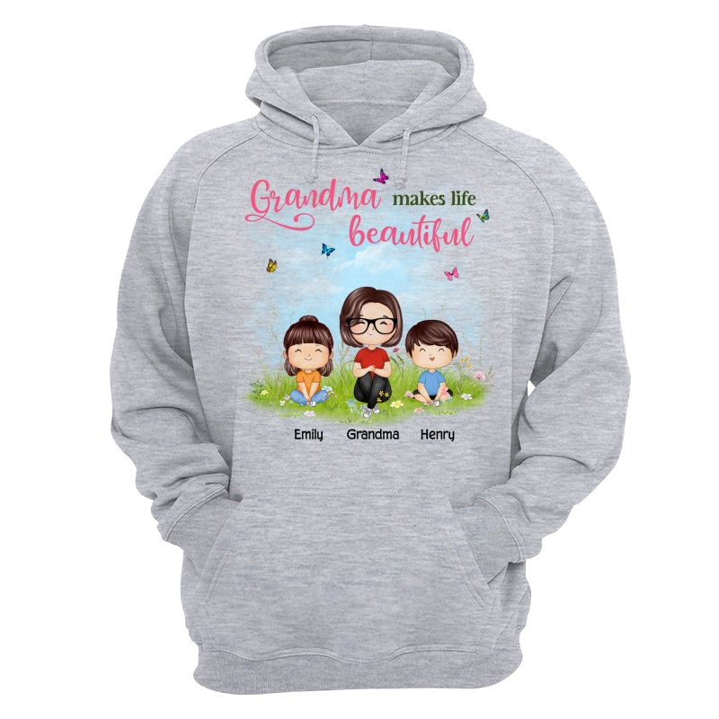 Mom Grandma Makes Life Beautiful Wildflower Doll Family Watercolor Mother‘s Day Gift Personalized Shirt