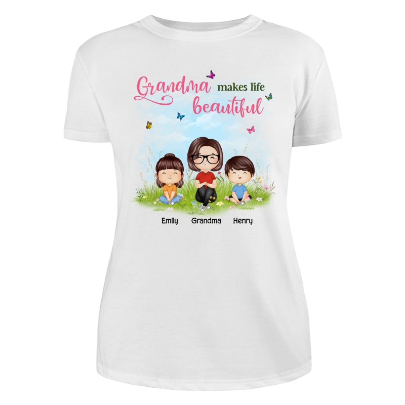 Mom Grandma Makes Life Beautiful Wildflower Doll Family Watercolor Mother‘s Day Gift Personalized Shirt