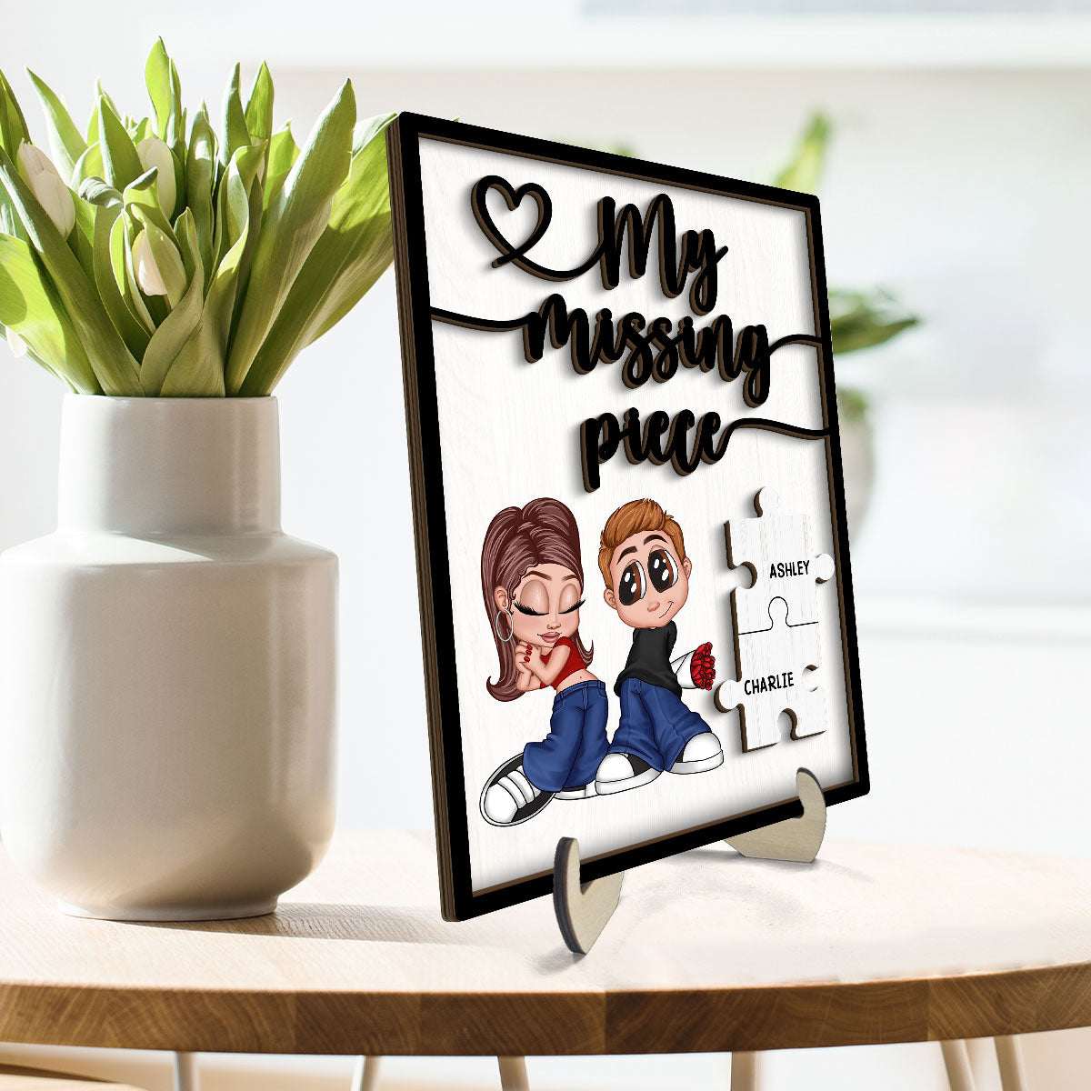 Y2K Couple My Missing Piece Personalized 2-layer Wooden Plaque, Gift For Him, For Her