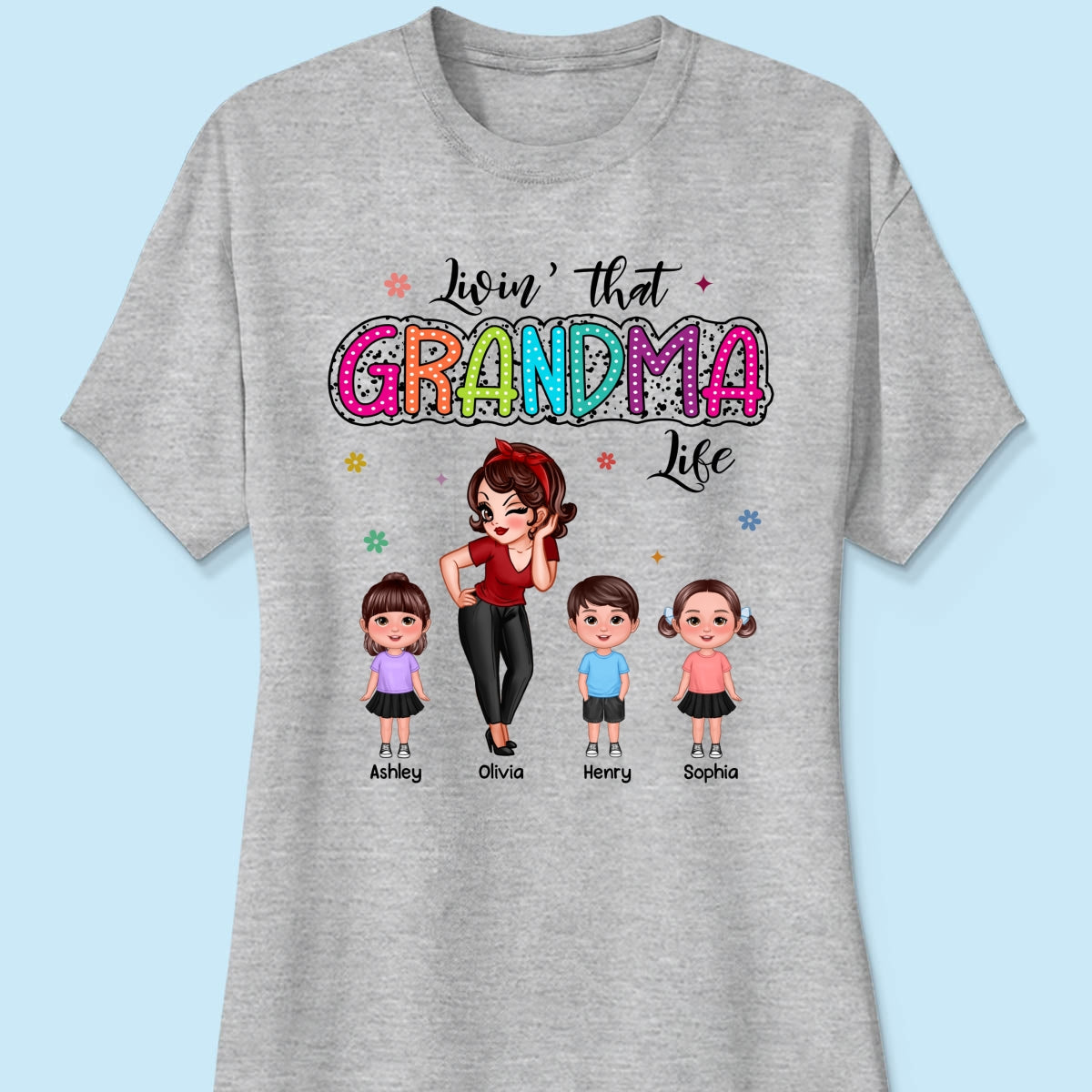 Livin‘ That Grandma Mom Life Pretty Woman & Kids Summer Vibe Personalized Shirt