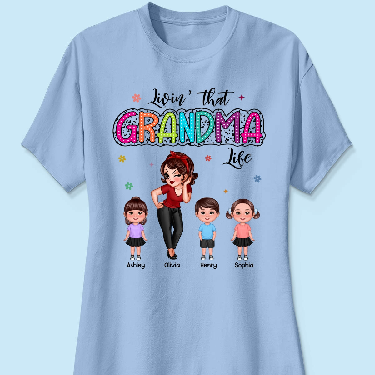 Livin‘ That Grandma Mom Life Pretty Woman & Kids Summer Vibe Personalized Shirt