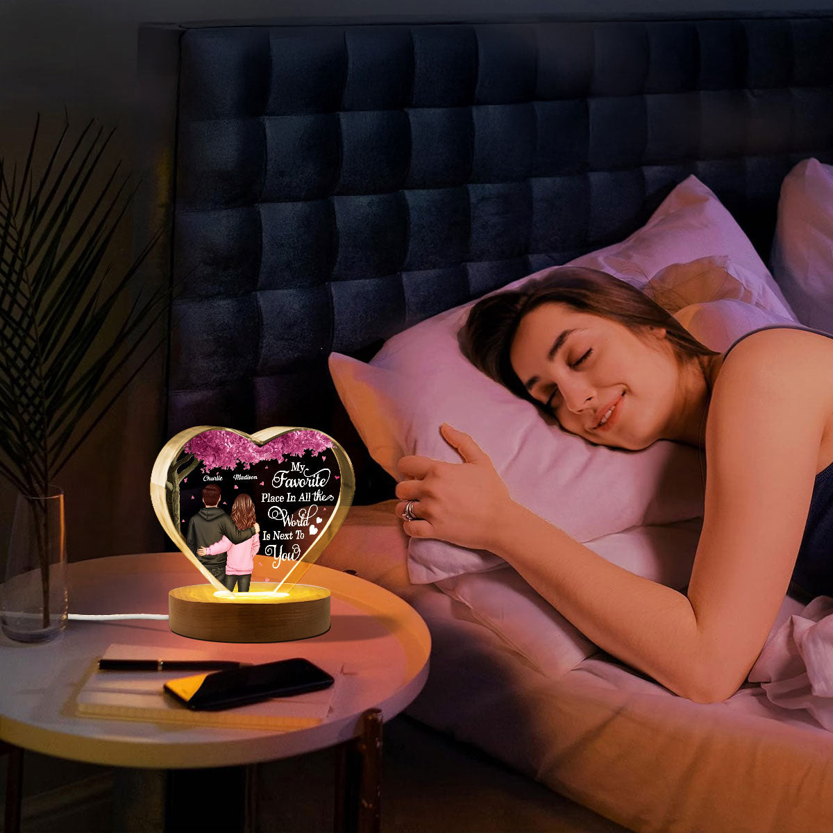 Couple Favorite Place in All the World Premium Crystal Heart LED, Treasured Forever Keepsake, Gift For Him, Gift For Her - Free Shipping Included