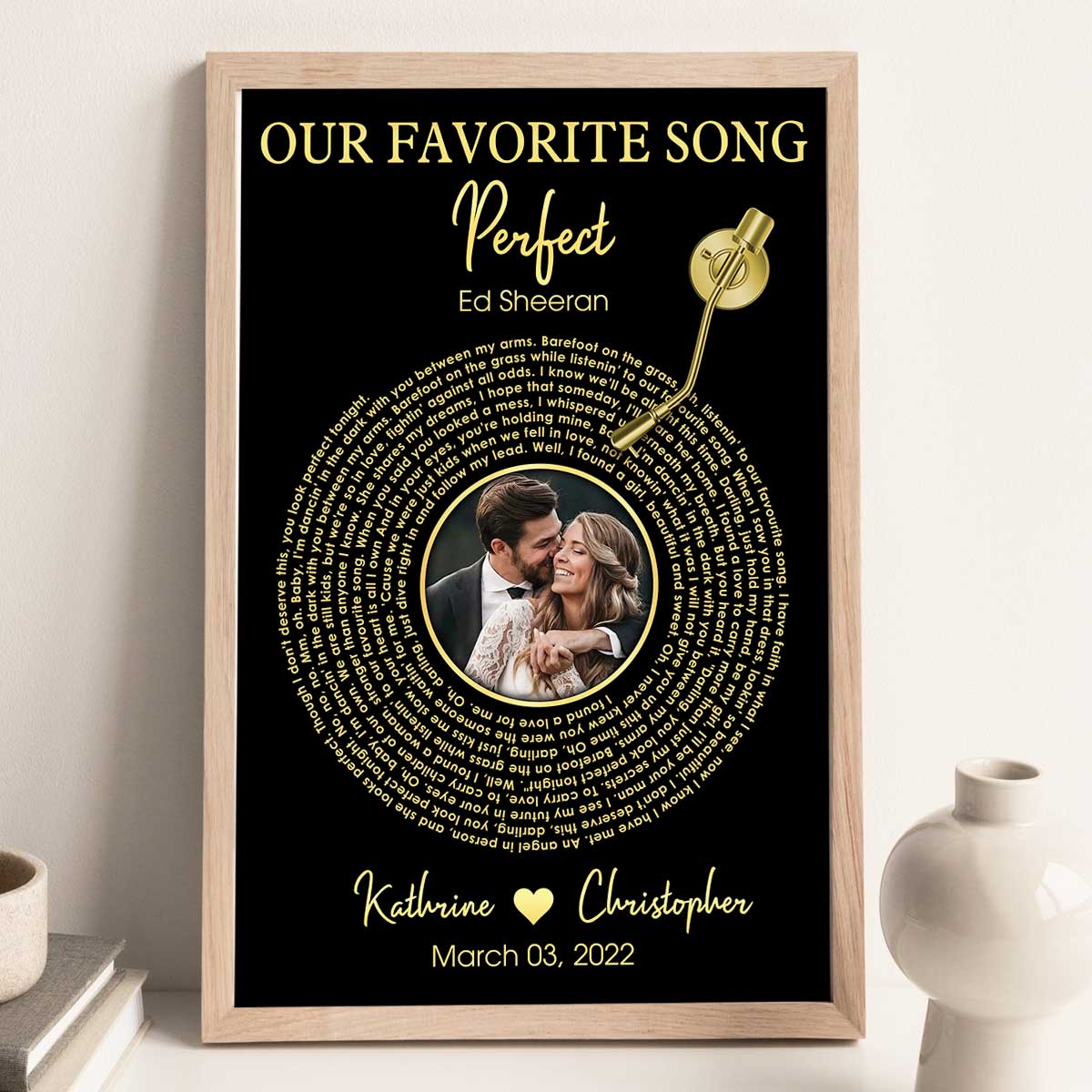 Upload Photo Metallic Effect Song Lyrics Art Personalized Poster, Anniversary Gift For Her, For Him