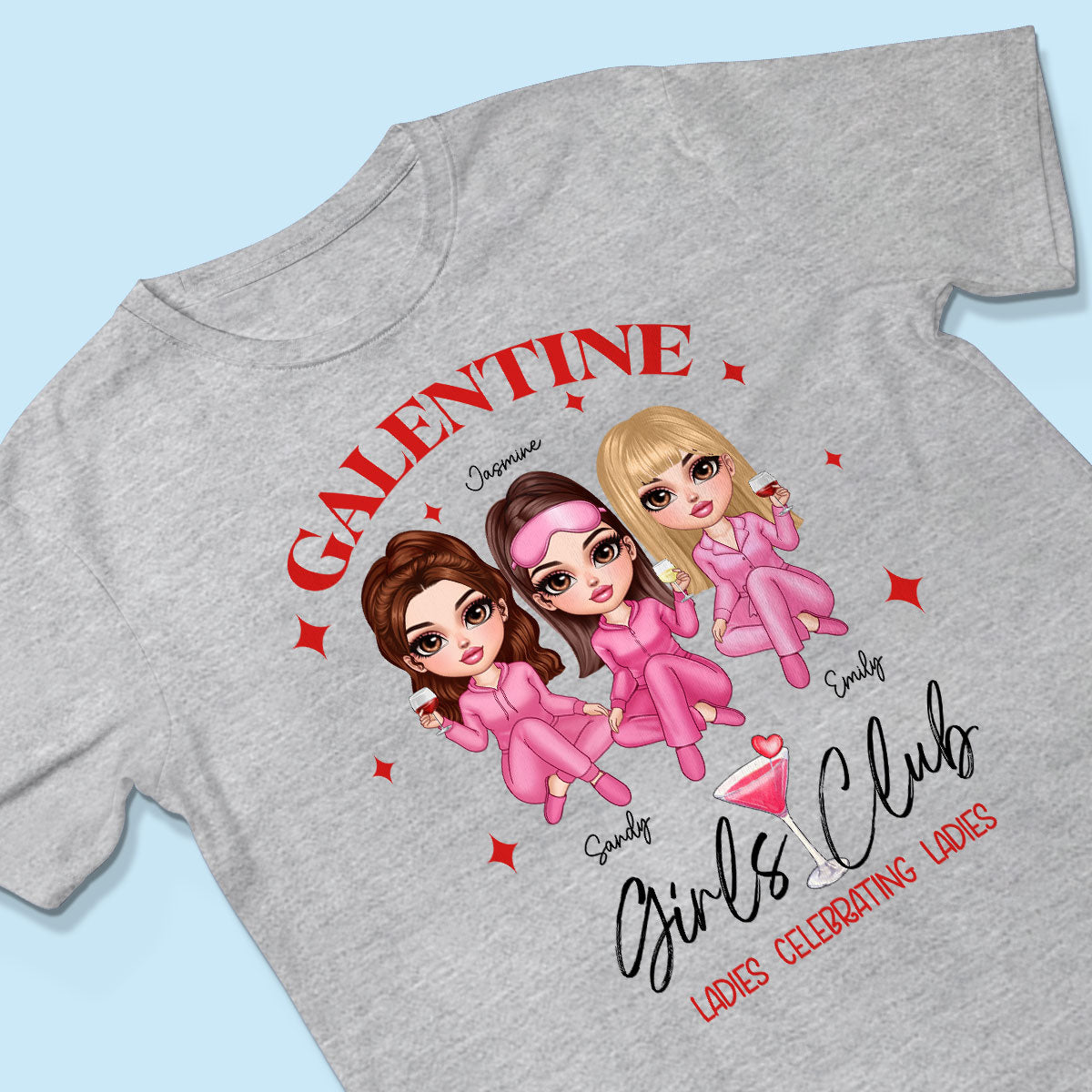 Galentine Girls Club Pajamas Girls Personalized Shirt, Shirt, Social Club, Besties Gift