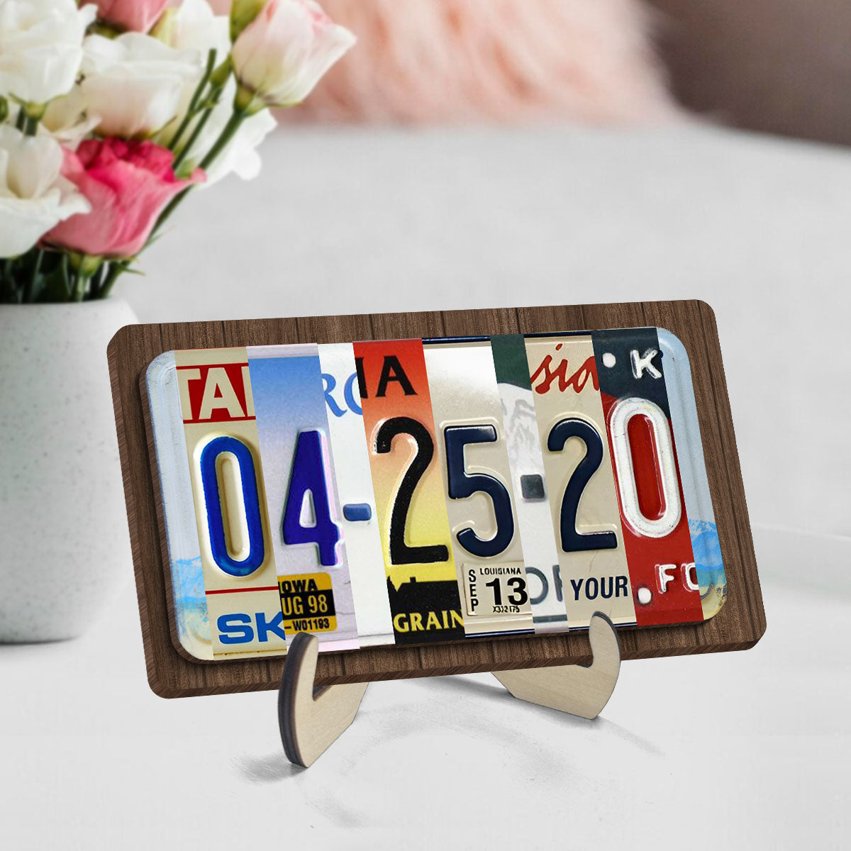 Couple License Plate Personalized Wooden Plaque, Anniversary Date, Wedding Date, Valentines Day Gift for Couples, for Him, for Her