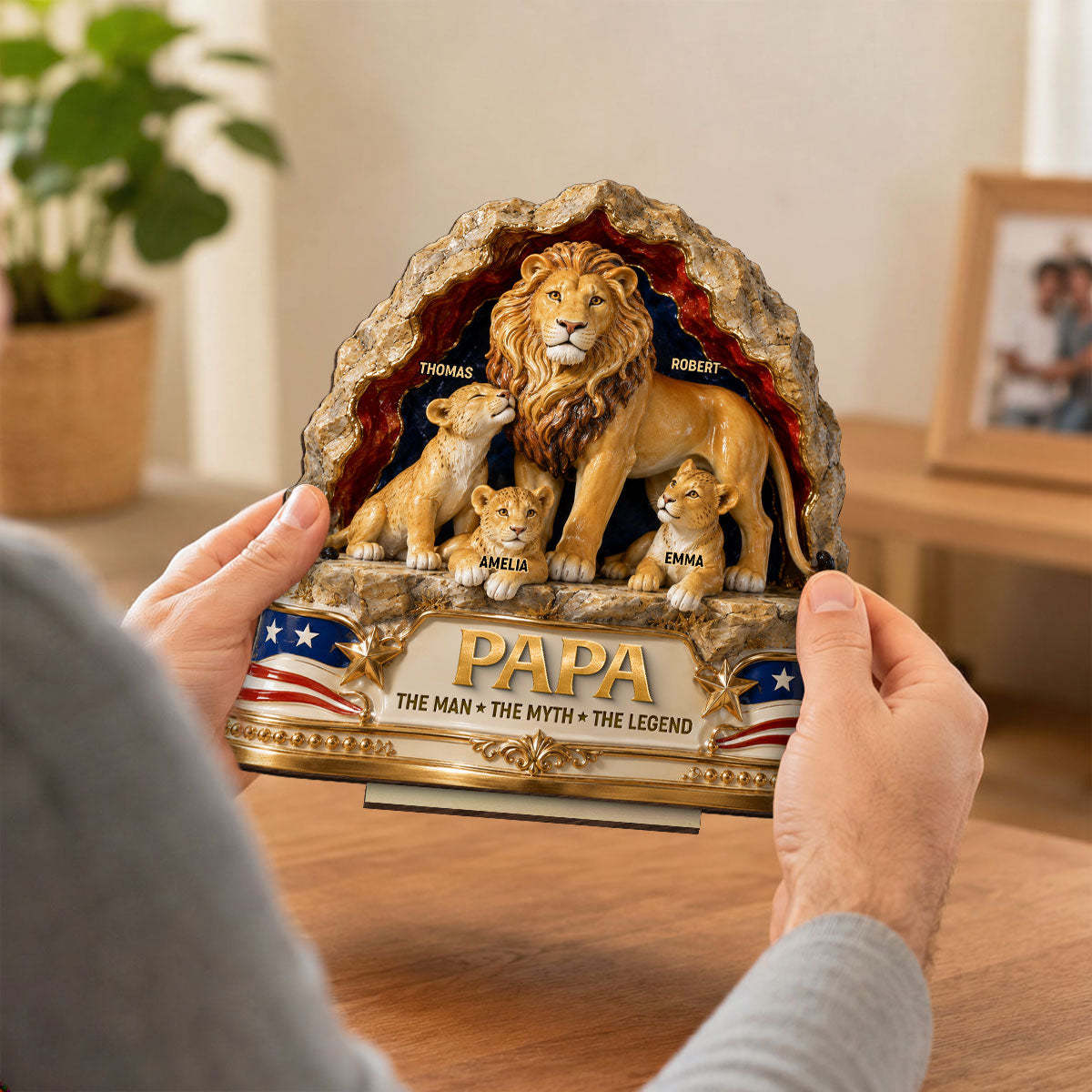 Lion Dad the Legend - Personalized 2-Layered Wooden Plaque - Gift for Dad, Husband