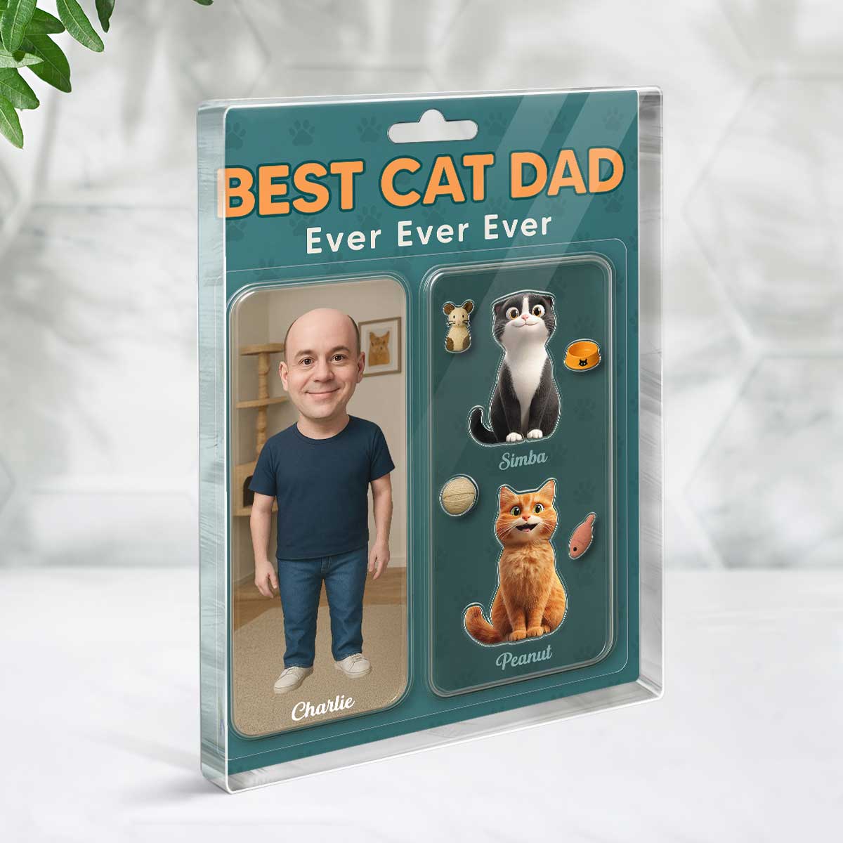 Cat Dad Photo Upload Custom Figure Personalized Acrylic Block Plaque, Gift for Cat Lover