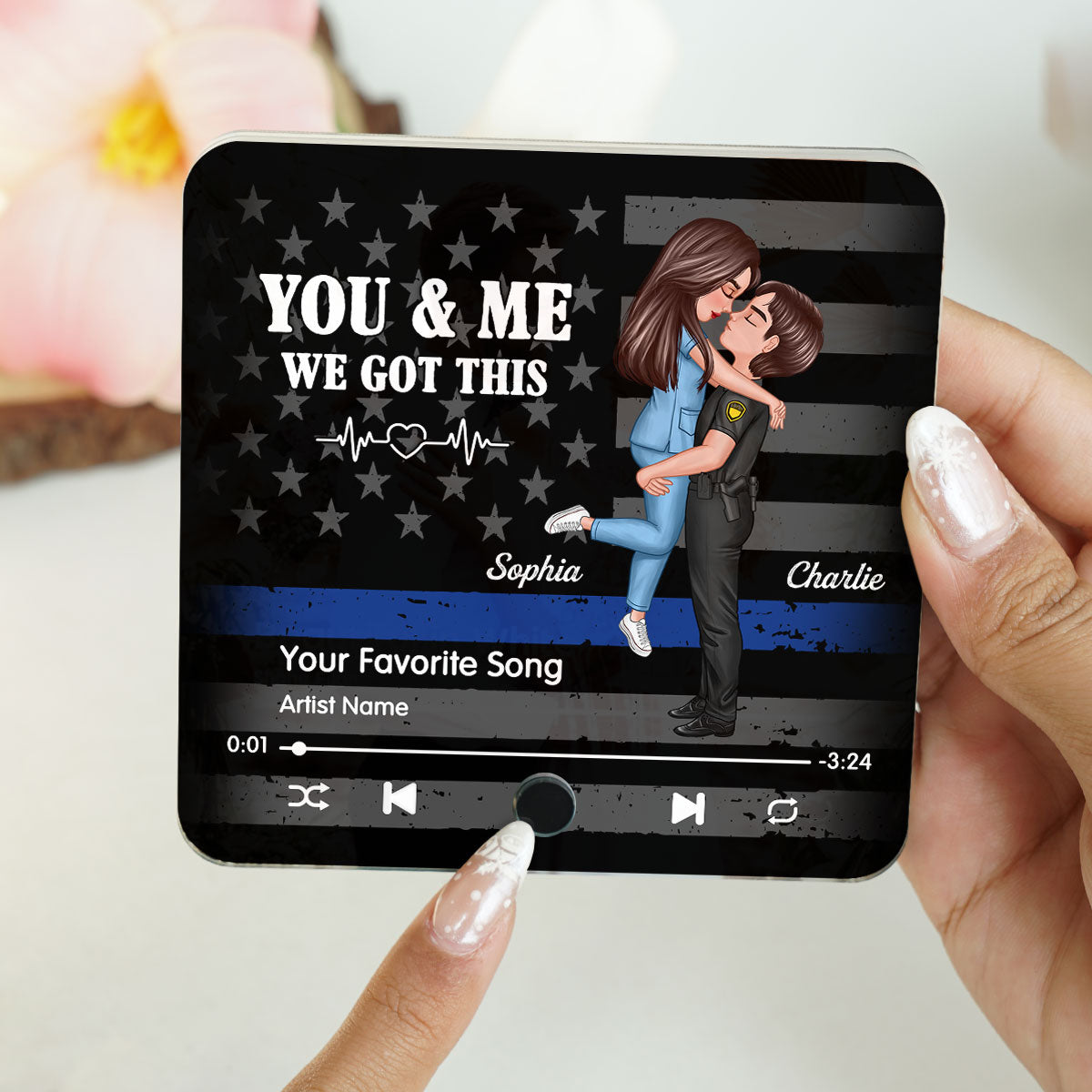 Hero Couple Hugging Kissing Favorite Song Gift by Occupation Gift For Her Gift For Him Personalized Music Fridge Magnet