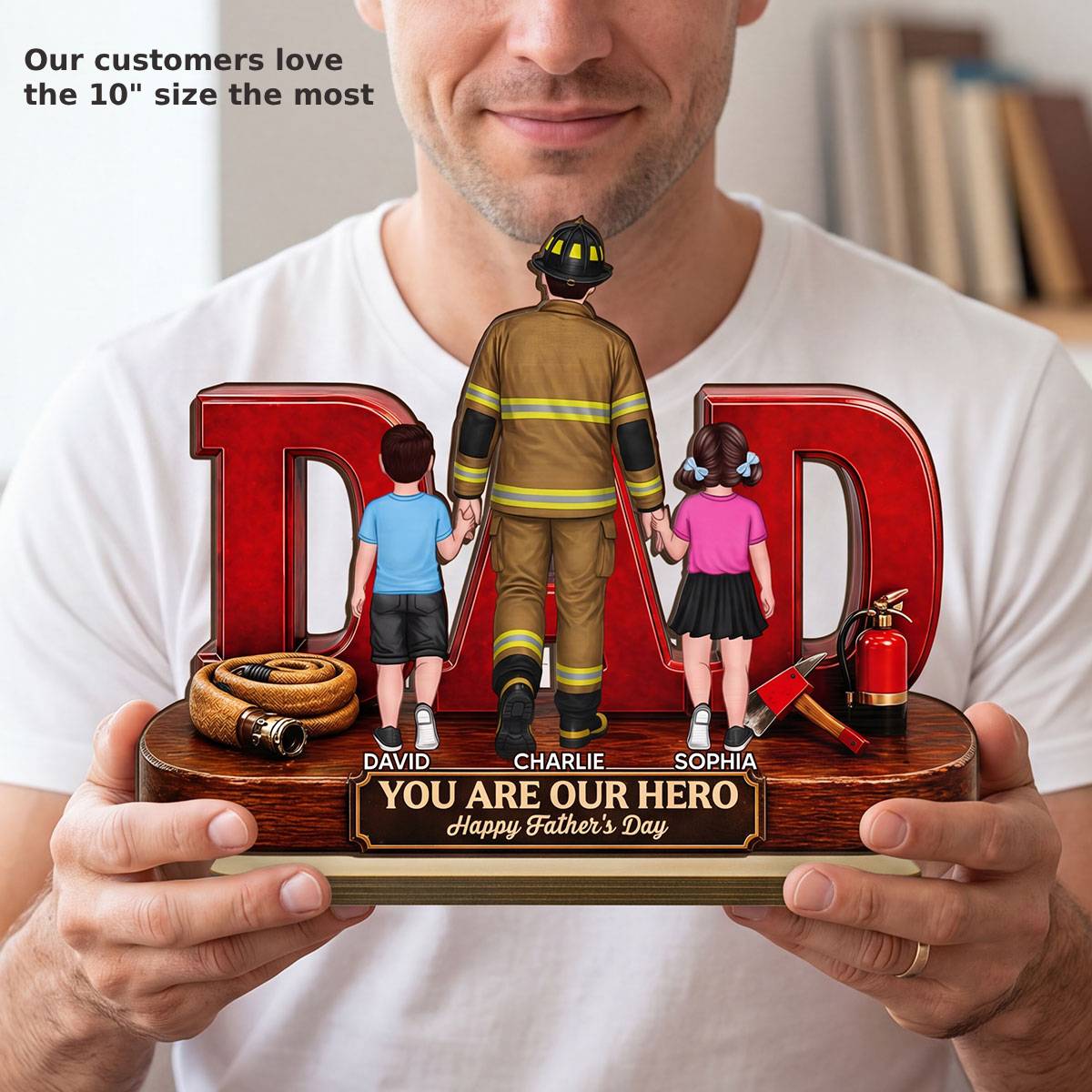 Proud Firefighter Dad You Are Our Hero - Personalized 2-Layered Wooden Plaque - Unique Trending Gift For Dad, Husband