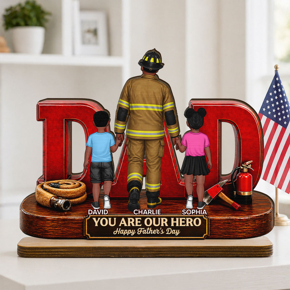 Proud Firefighter Dad You Are Our Hero - Personalized 2-Layered Wooden Plaque - Gift For Dad
