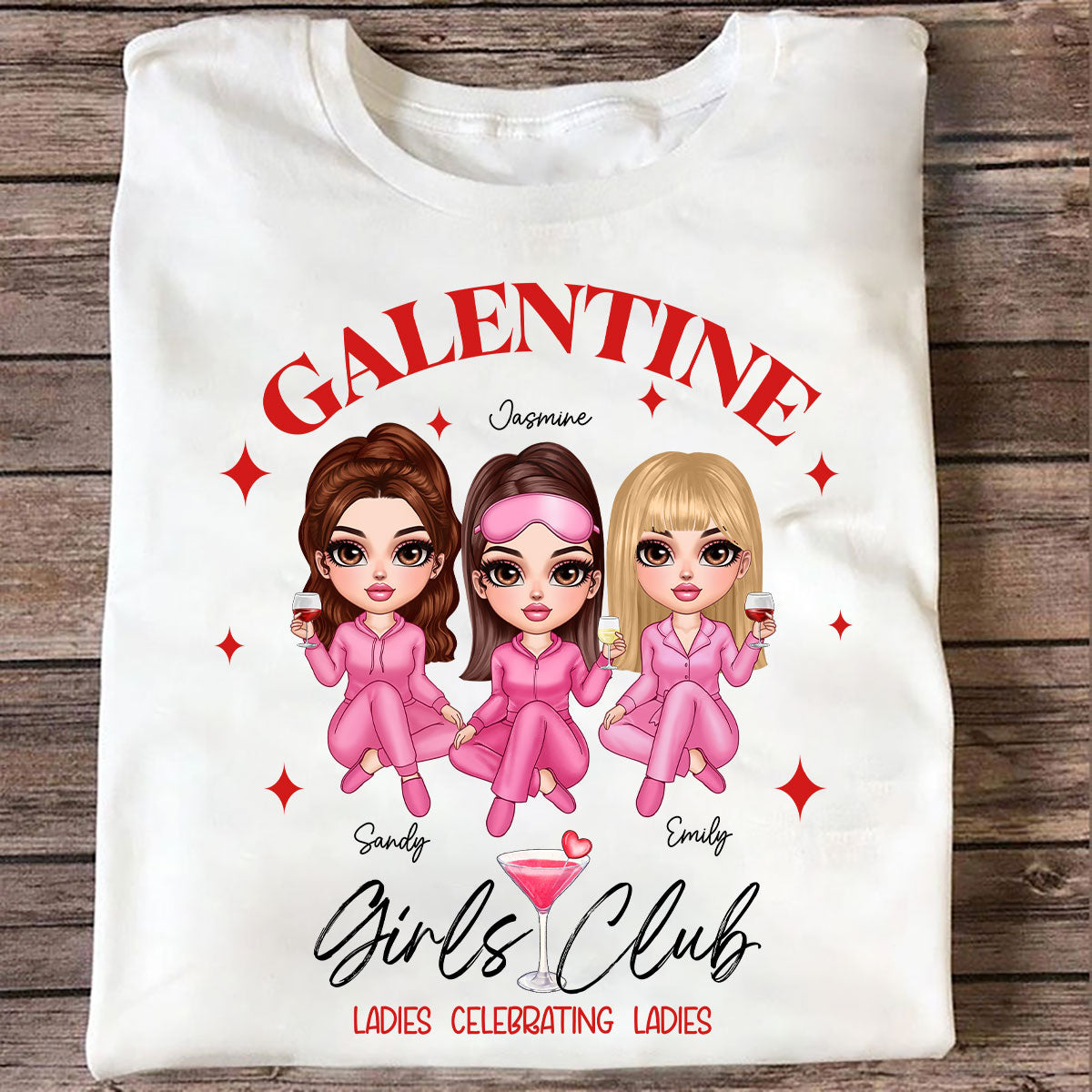 Galentine Girls Club Pajamas Girls Personalized Shirt, Shirt, Social Club, Besties Gift
