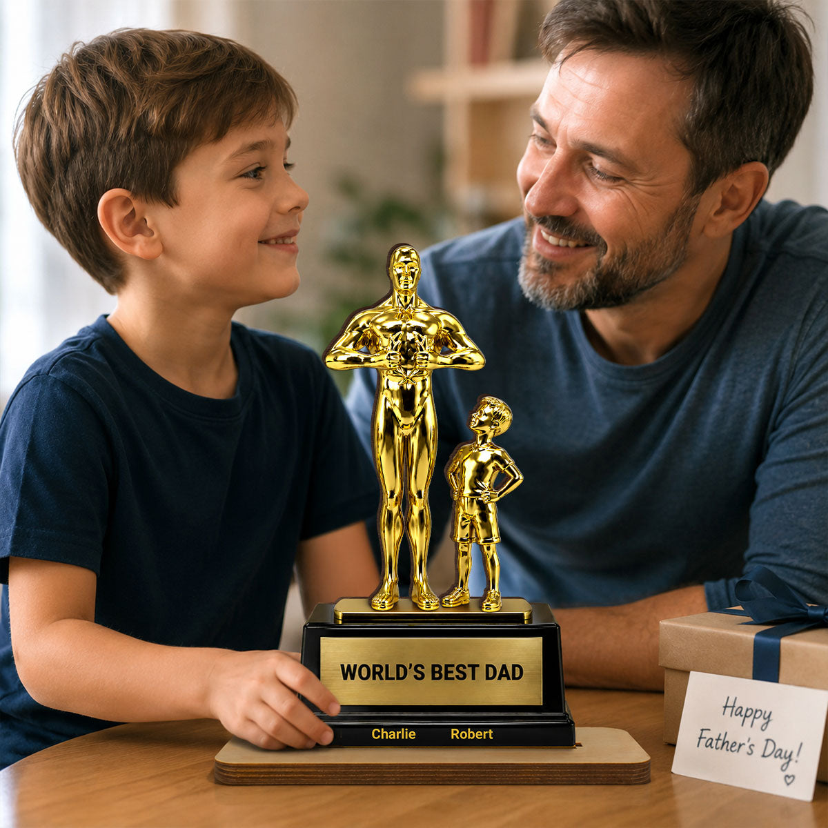 World's Best Dad Trophy - Personalized 2-Layered Wooden Plaque - Gift for Dad, Husband