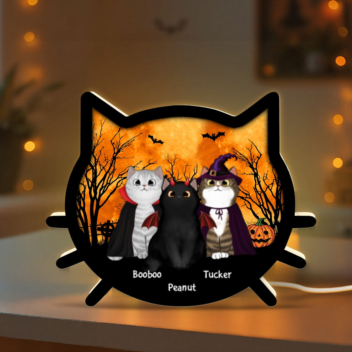 Spooky Halloween Theme Cat Face - Personalized Light Box