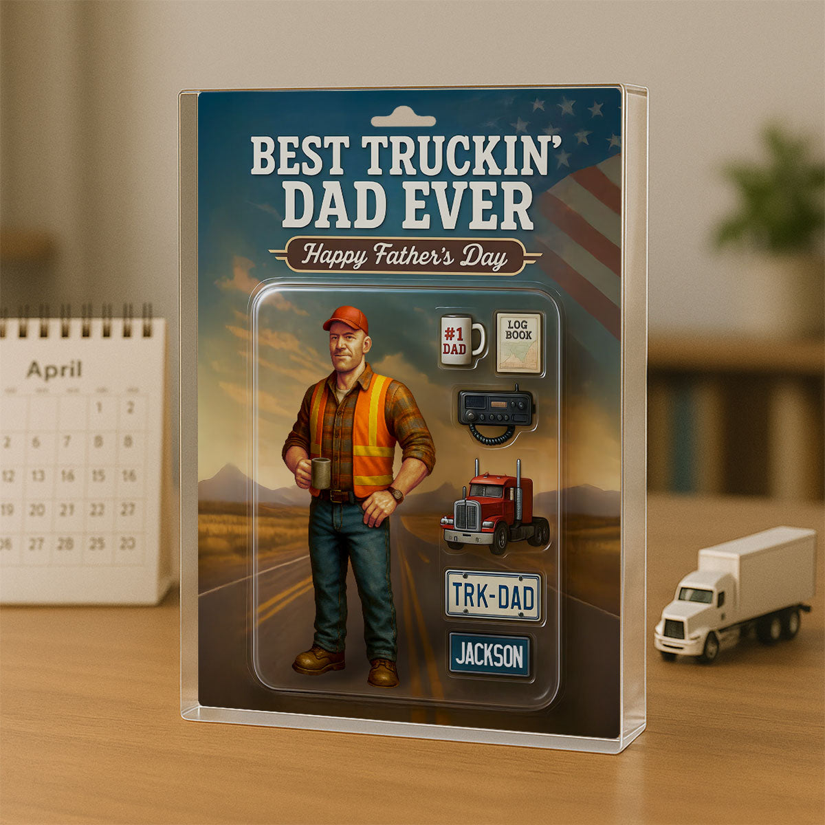Best Truckin' Dad Ever Custom Action Figure Personalized Acrylic Block Plaque, Gift for Trucker Dads