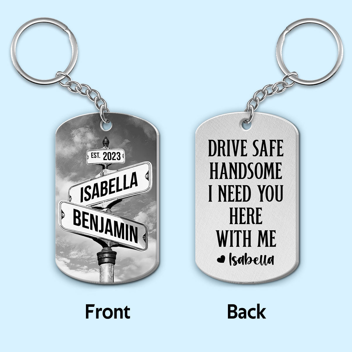 Drive Safe I Need You Vintage Crossroads Street Sign Personalized Metal Keychain, Anniversary Gift For Him, Boyfriend, Husband