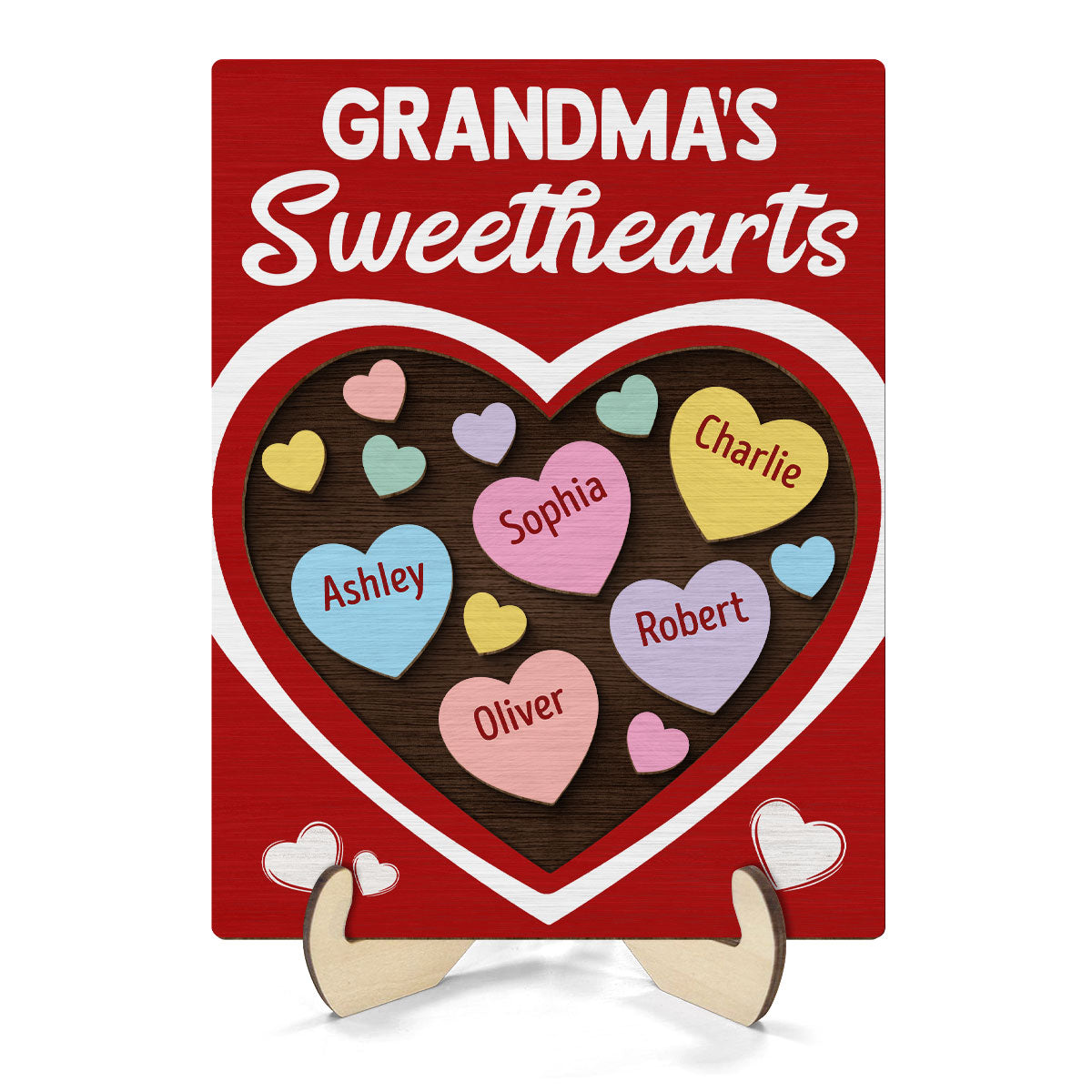 Grandma‘s Sweethearts Red Themed Valentine’s Day Gift For Grandma Personalized 2-Layer Wooden Plaque