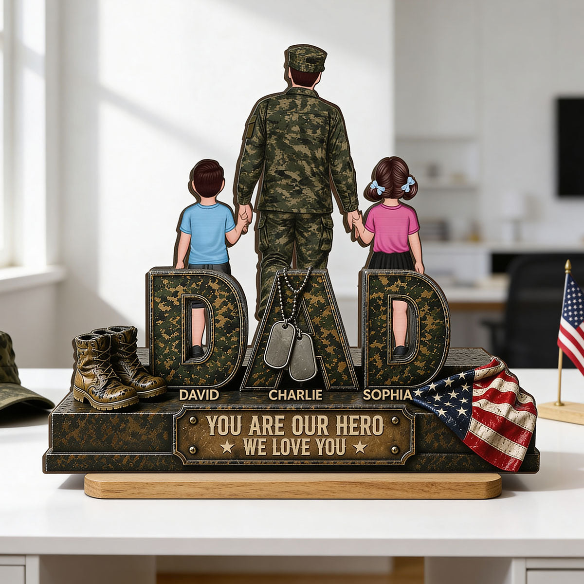 Army Dad You Are Our Hero - Personalized 2-Layered Wooden Plaque - Gift For Dad, Husband