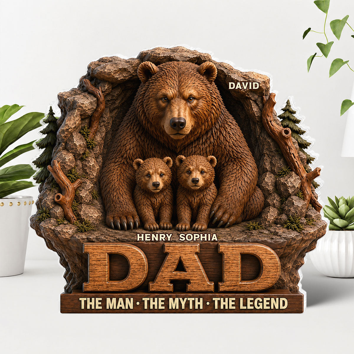 Papa Bear Dad The Man The Myth The Legend - Personalized Acrylic Block Plaque - Cool Gift For Dad