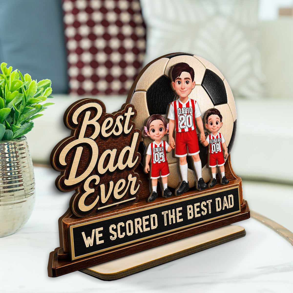 We Scored The Best Dad Soccer Dad & Kids - Personalized 2-Layered Wooden Plaque - Gift For Soccer Dad, UK Football Dad