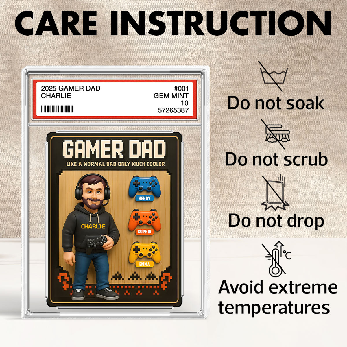Gamer Dad Trading Card Personalized Acrylic Block Plaque, Gift for Gamer Dad