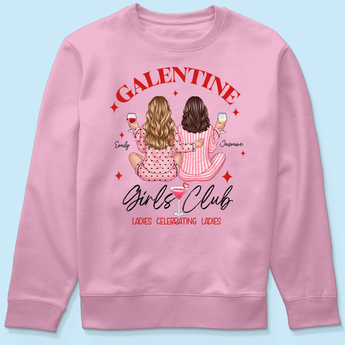 Galentine Girls Club Pajamas Girls Back View Personalized Shirt, Shirt, Social Club, Besties Gift