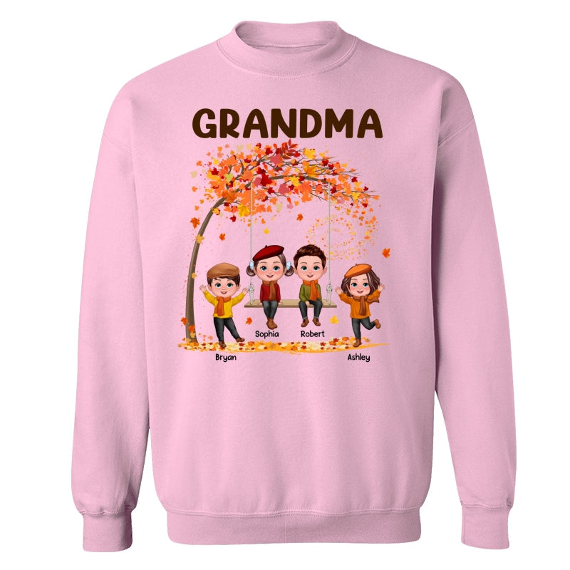 Kids Playing Ourdoor Autumn Fall Season Grandma Mom Personalized Shirt
