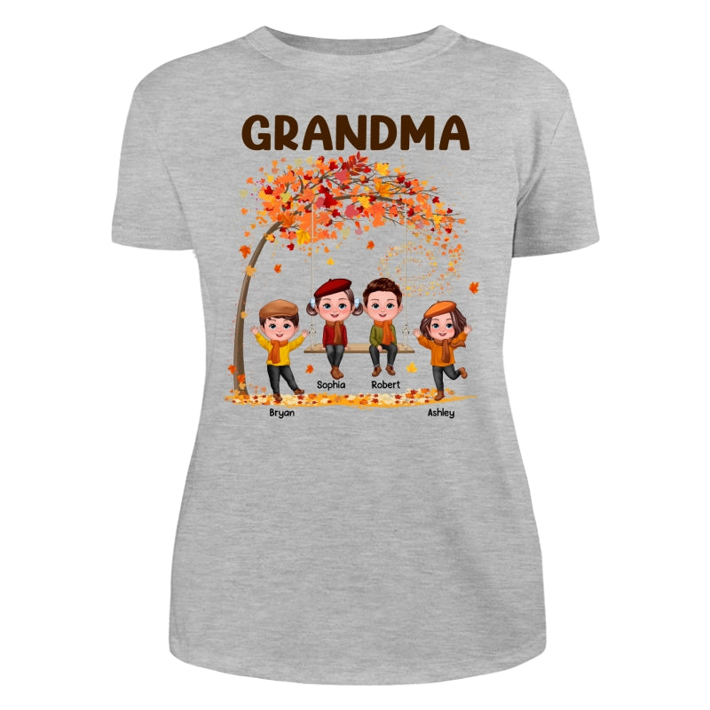 Kids Playing Ourdoor Autumn Fall Season Grandma Mom Personalized Shirt