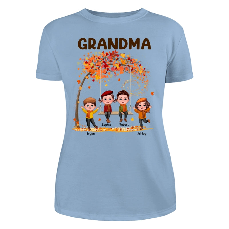Kids Playing Ourdoor Autumn Fall Season Grandma Mom Personalized Shirt