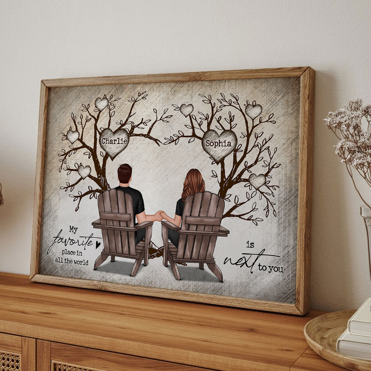 Couple Heart Tree Sitting Personalized Poster, Home Decoration, Anniversary Gift For Couple, Gift For Him, For Her