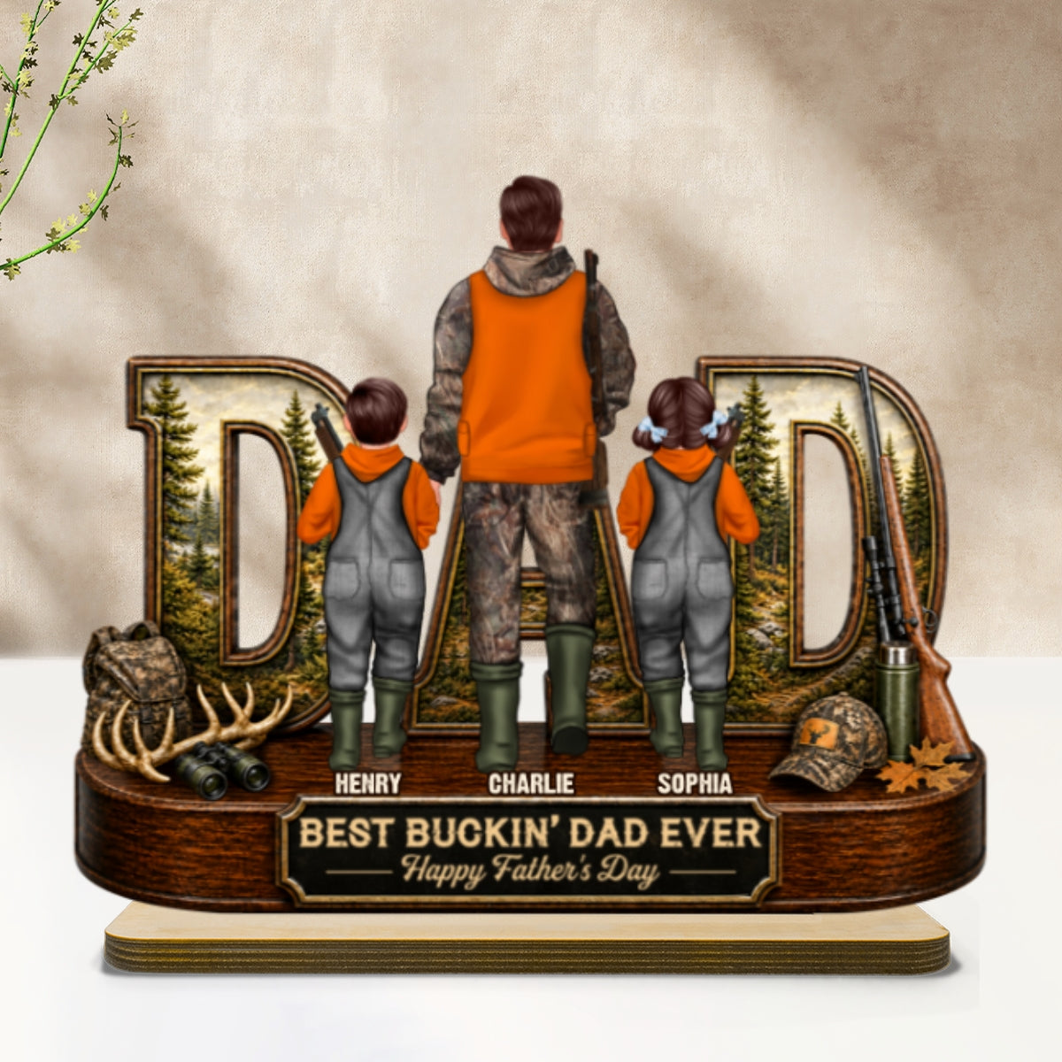 Hunting Dad Best Buckin' Dad Ever - Personalized 2-Layered Wooden Plaque - Unique Gift For Hunting Dad, Husband