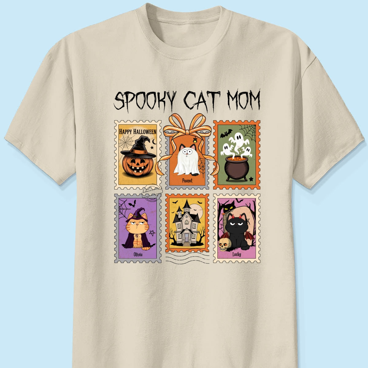 Spooky Cats Retro Stamp Theme Personalized Halloween Shirt