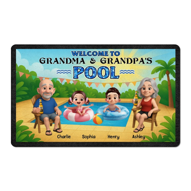 Welcome to Grandparents Pool Personalized Non-Slip Doormat, Entryway Front Porch Farmhouse Summer Grandkids Welcome Mat
