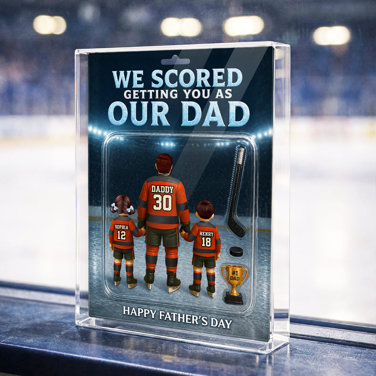 Hockey Dad We Scored Getting You As Our Dad - Personalized Acrylic Block Plaque - Gift For Hockey Dad, Husband