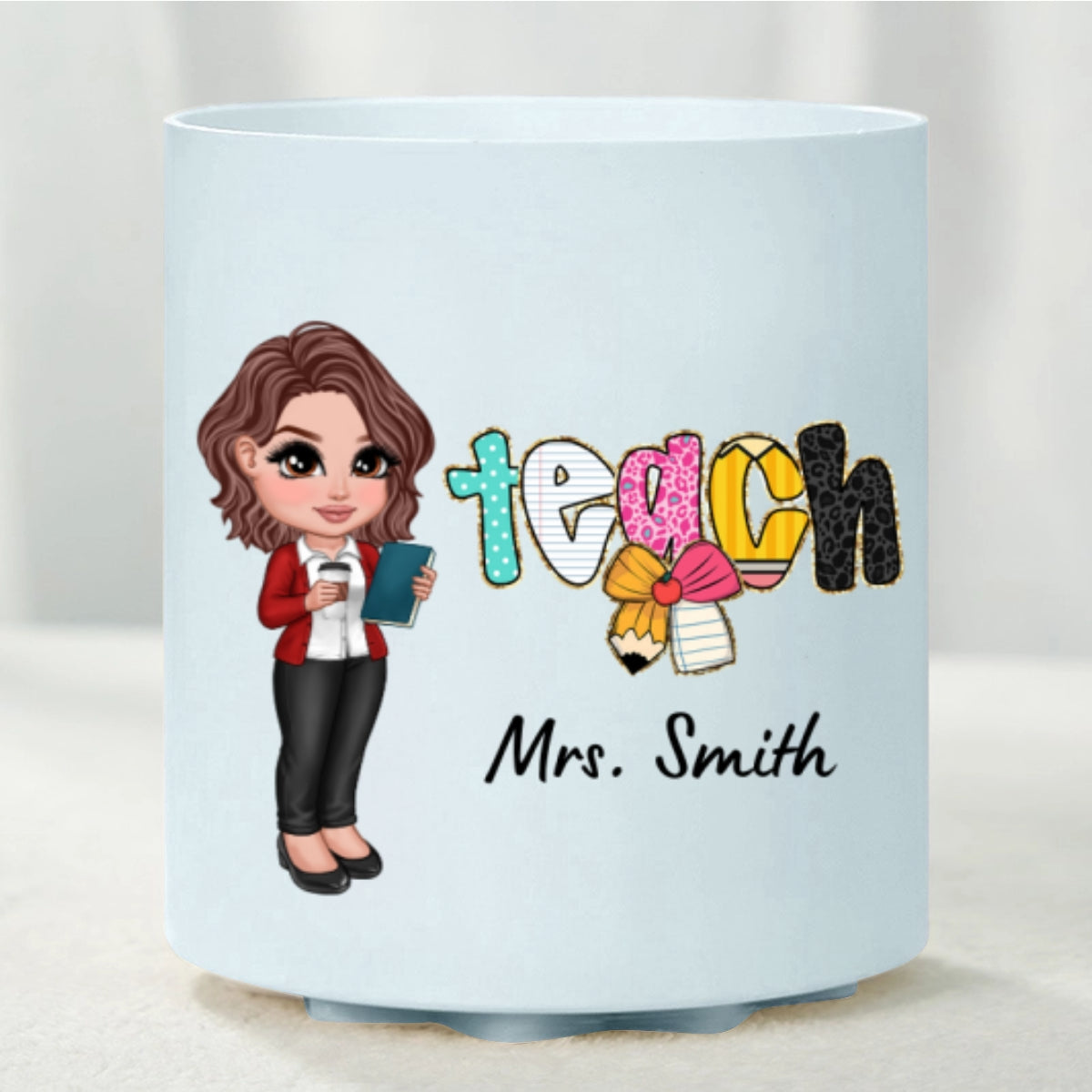 Teacher Coquette Style Personalized Rotating Pen Holder, Back To School Gift