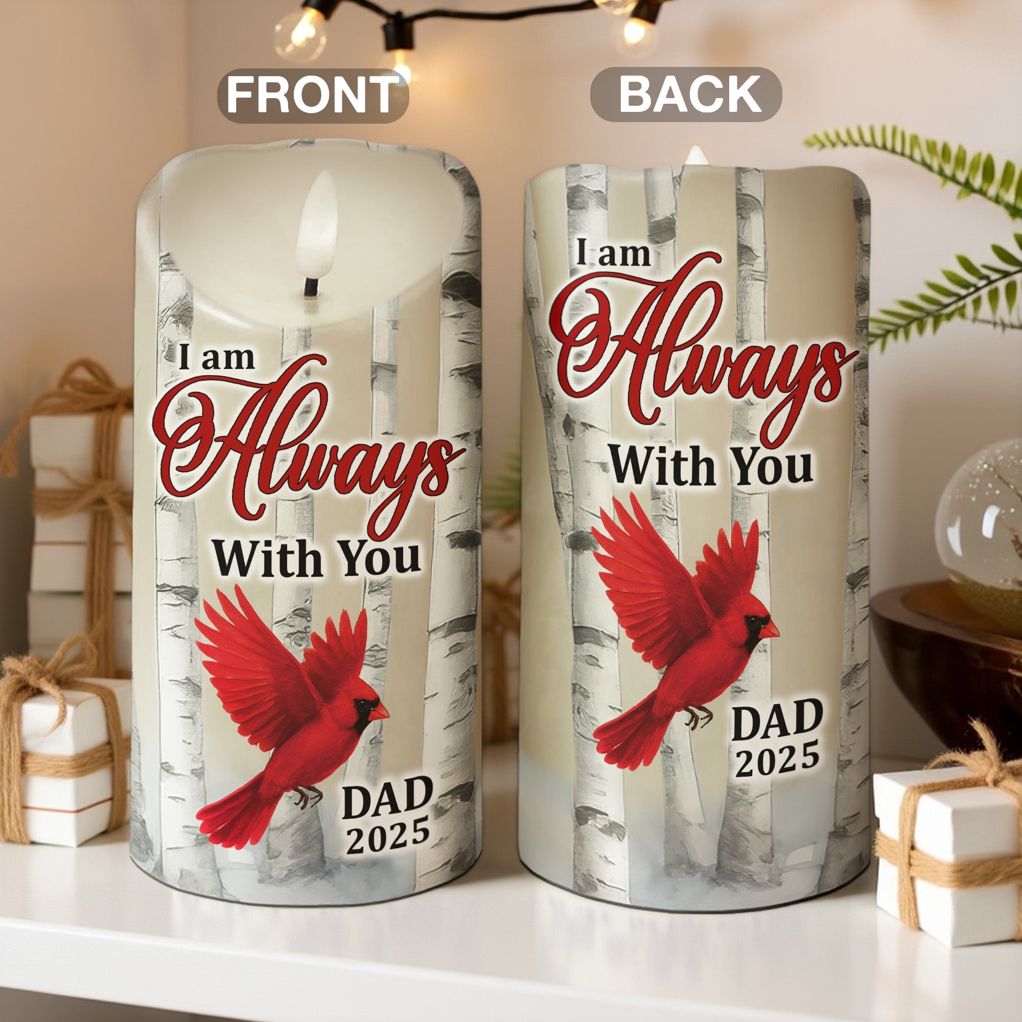 Birch Tree Cardinals I Am Always With You Memorial - Personalized LED Candle