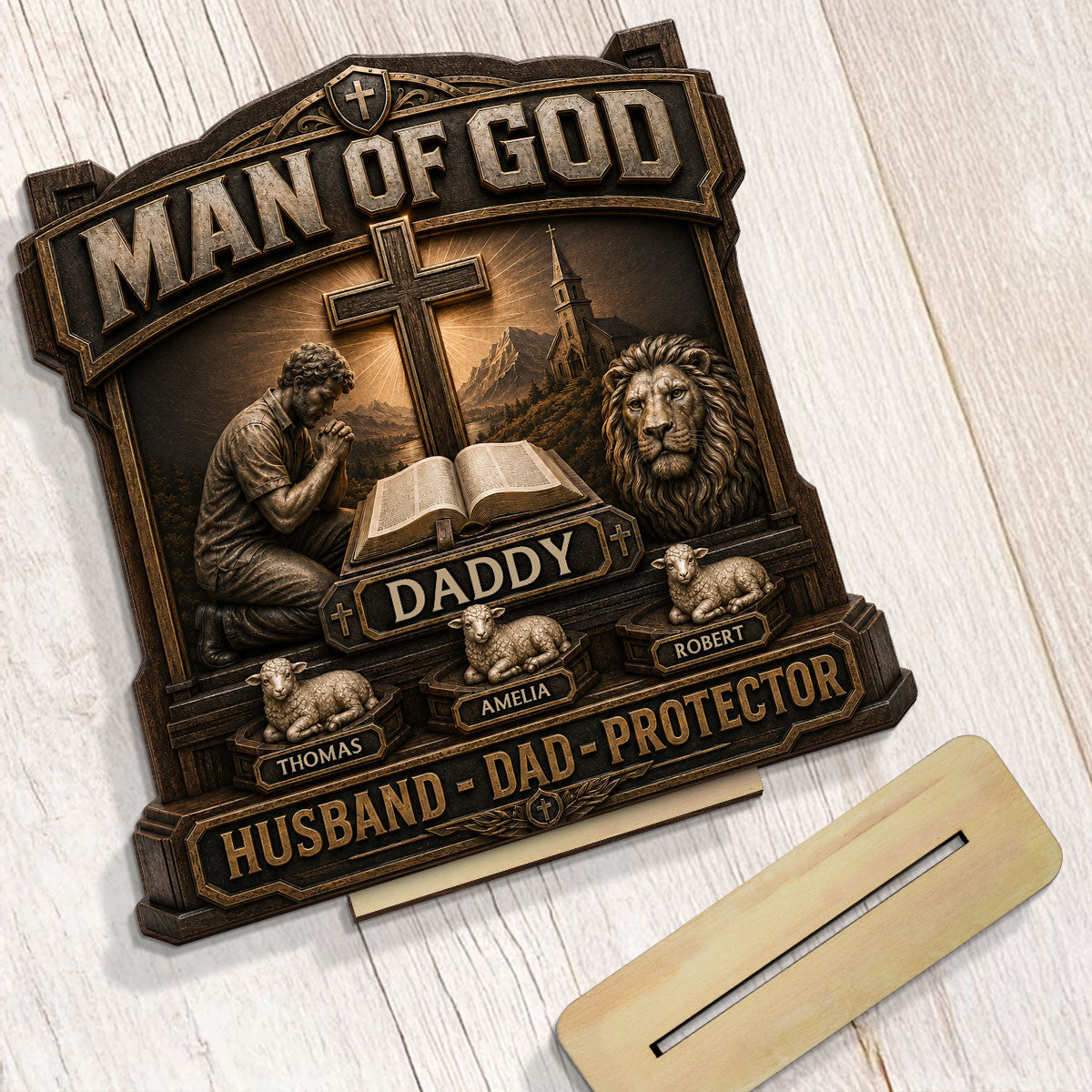 Man Of God - Personalized 2-Layered Wooden Plaque - Gift For Dad, Husband, Grandpa, Christian Dad