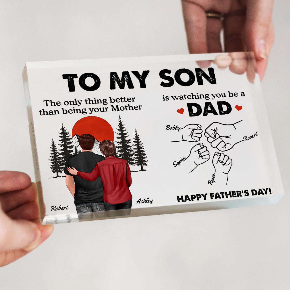 Retro Vintage Sunset To My Son Watching You Be A Dad - Personalized Acrylic Block Plaque - Gift For Son
