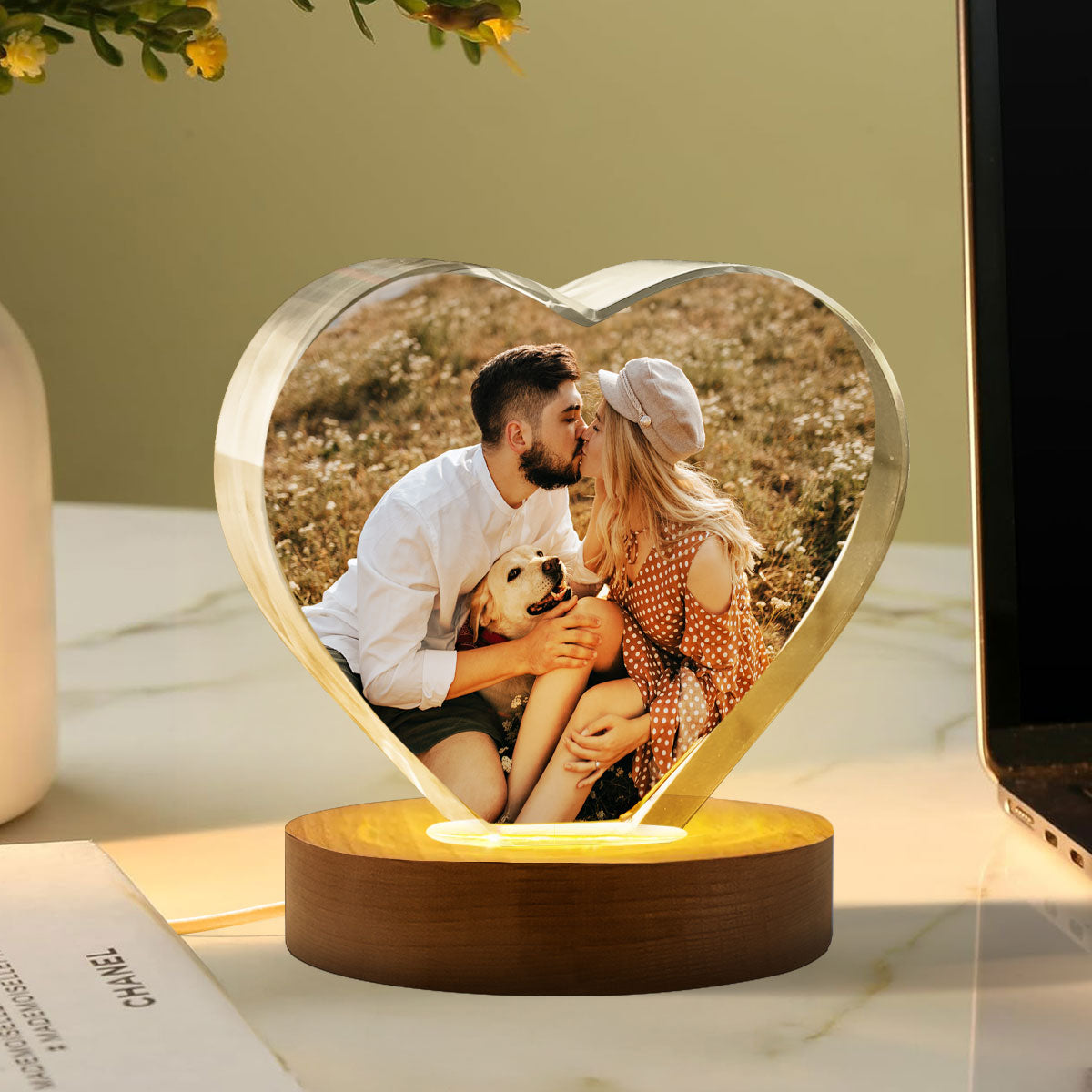 Personalized Photo Print Premium Crystal Heart Led, Created in a Moment, Treasured forever, gift for him, gift for her - Free Shipping included