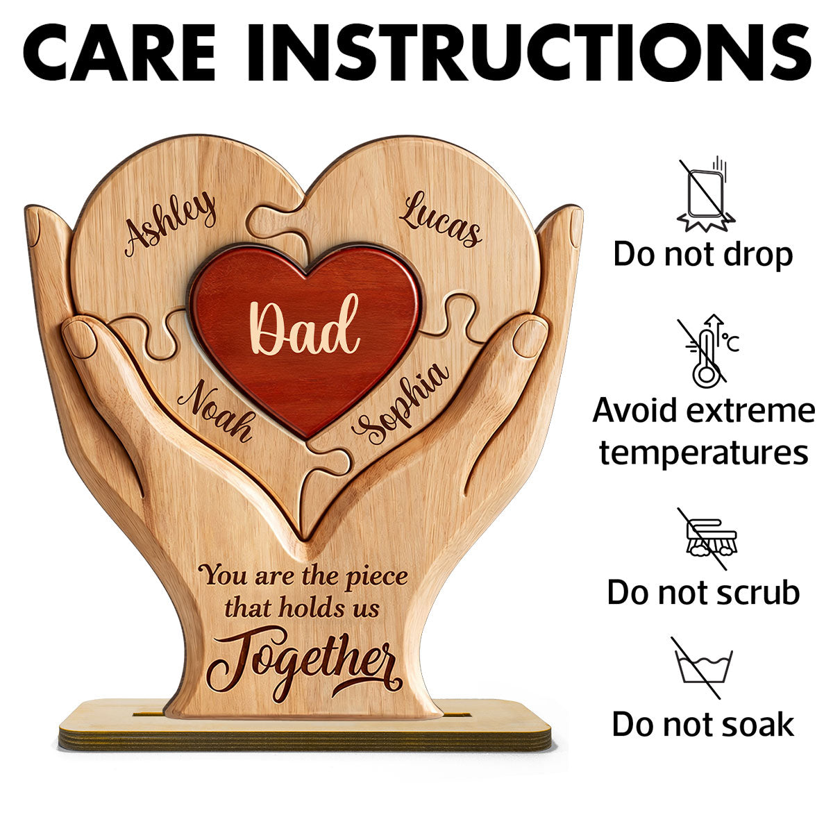 Dad The Piece That Holds Us Together - Personalized 2-Layered Wooden Plaque - Gift for Dad, Husband