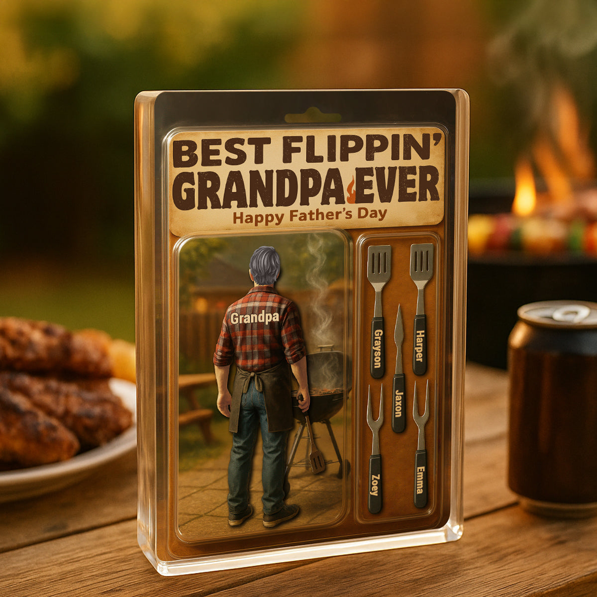 Best Flippin' Dad Ever With Kids' Names Custom Figure Personalized Acrylic Block Plaque, Unique Gift For Him, For Dad, For Grandpa