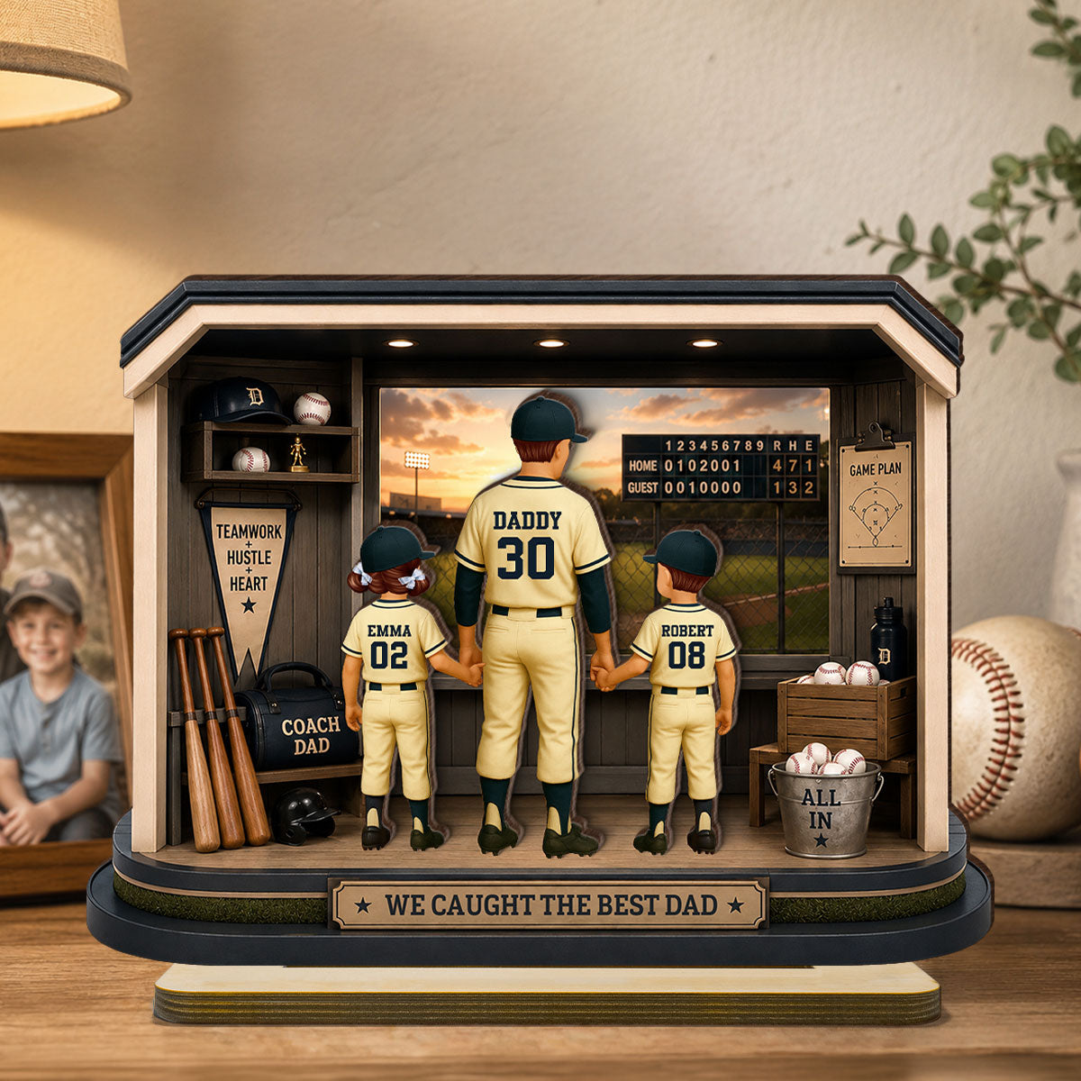 Home Run Baseball Dad & Kids - Personalized 2-Layered Wooden Plaque - Gift For Dad, Husband
