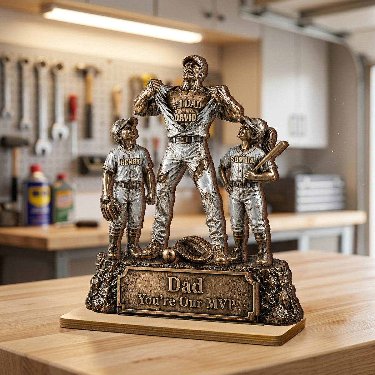 No 1 Dad Baseball Victory Trophy - Personalized 2-Layered Wooden Plaque - Gift for Dad, Husband